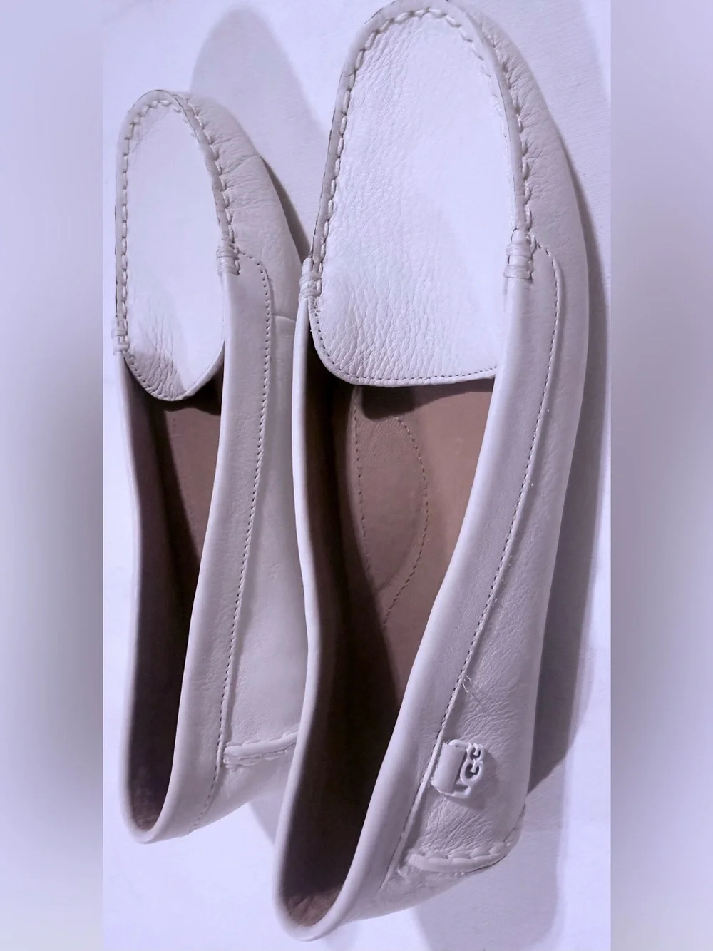 UGG White Leather Women's Driving Loafers